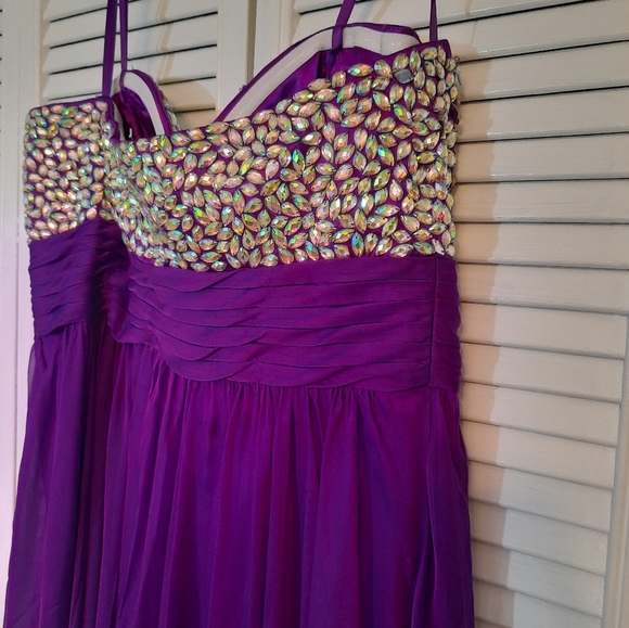 Angela & Alison purple gemstone strapless chiffon gown maxi dress sz 16 *D2 - Picture 5 of 5